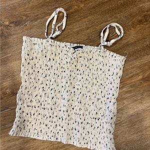 Brandy Melville Cream Smocked Tank with Navy Speckle